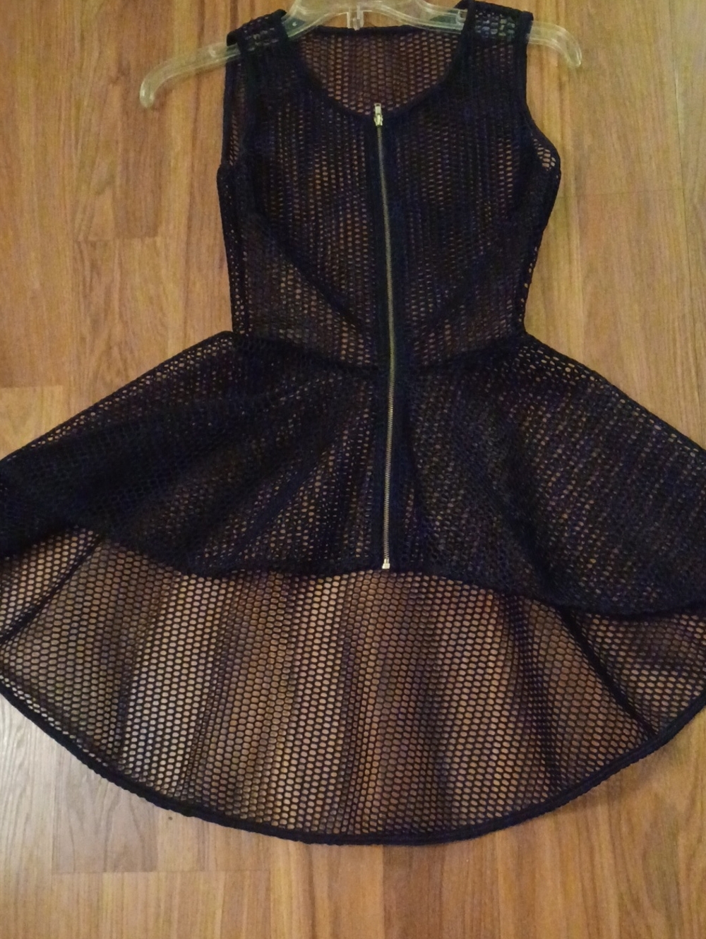 Black Mesh Peplum Top with Exposed Center Zip_Sz (S) (Nwot